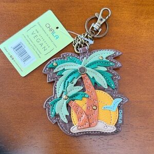 Chala Teal, Green & Brown Palm Tree Sunset Keychain Charm change purse
